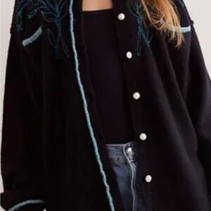 We The Free Wildflower Cardigan Black Cardigan with Teal Accents
